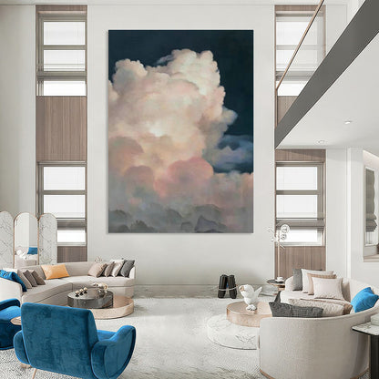 Pink Clouds in Dark Night Abstract Art for Bedroom & Café DLZ0582