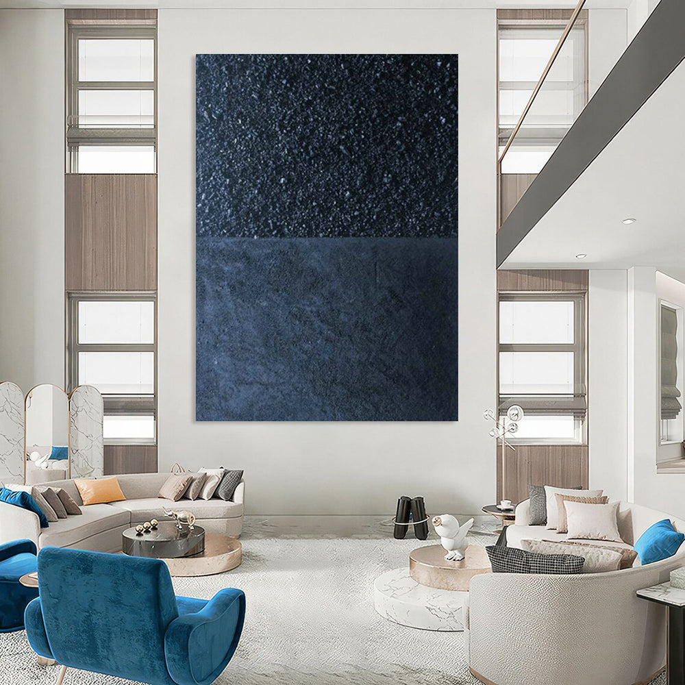 Black - Blue Textured Abstract Art for Industrial Loft & Art Studio DLZ1254