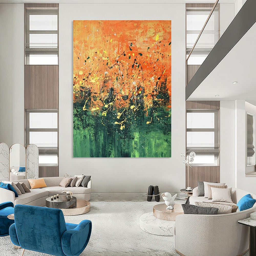 Orange - Green Abstract Art for Modern Restaurant & Art Gallery Pop - Up DLZ1821