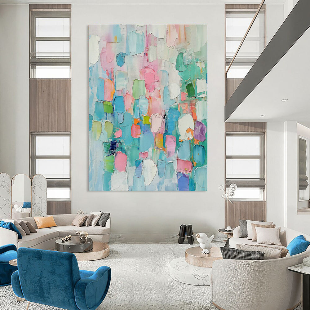Pink - Blue Color Block Abstract Art for Creative Studio & Trendy Coffee Shop DLZ1004
