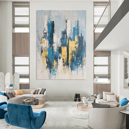 Blue and Gold Cityscape Art for Luxury Home Living Area & Art - Themed Corporate Lounge STSC1358