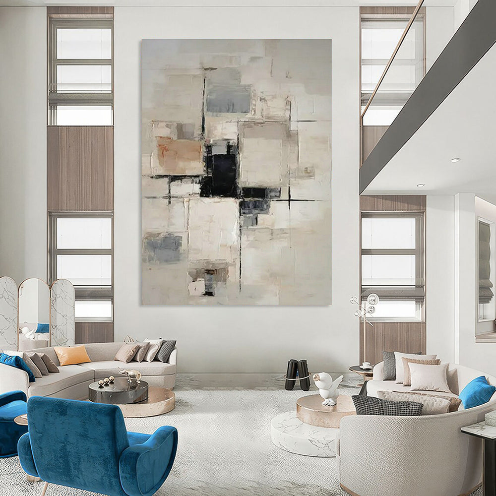 Gray - White - Brown Geometric Abstract Art for Urban Apartment & Corporate Meeting Room DLZ1755