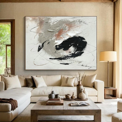 Grey - Black - Pink Abstract Art for Study Thoughtful Ambiance DLZ2696
