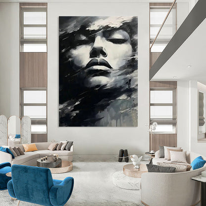 Black and White Abstract Face Art for Modern Art Gallery & Edgy Home Office DLZ1543