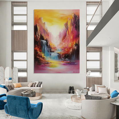 Colorful Mountain Waterfall Art for Adventure - Themed Hotel Lobby & Nature - Inspired Spa STSC1374