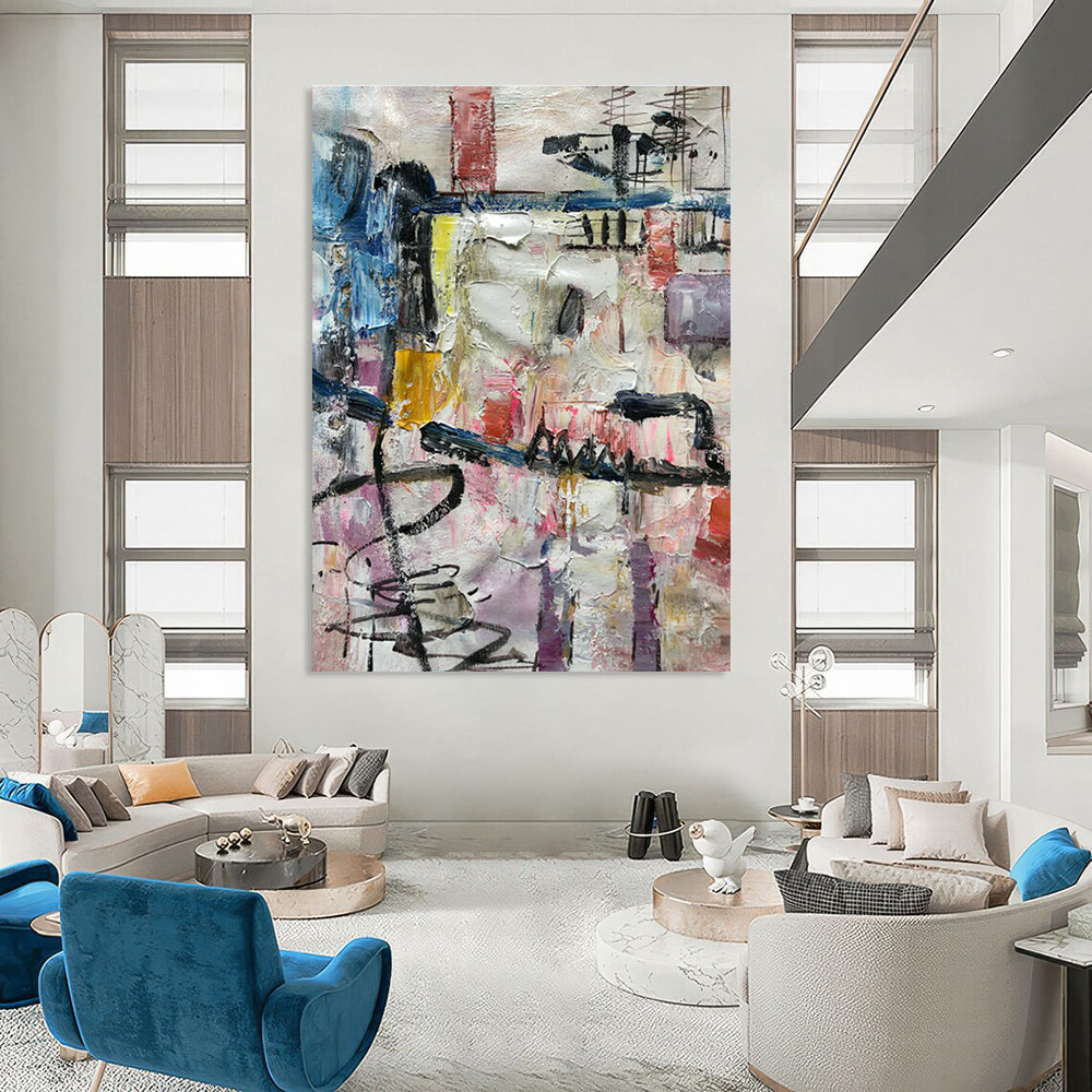 Colorful Abstract Collage Painting for Bohemian Café & Art Studio Break Area DLZ1301