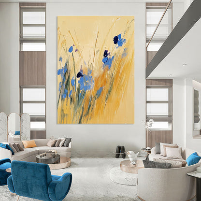 Blue Flowers in Yellow Grass for Bohemian Garden Room & Serene Reading Nook STSC336