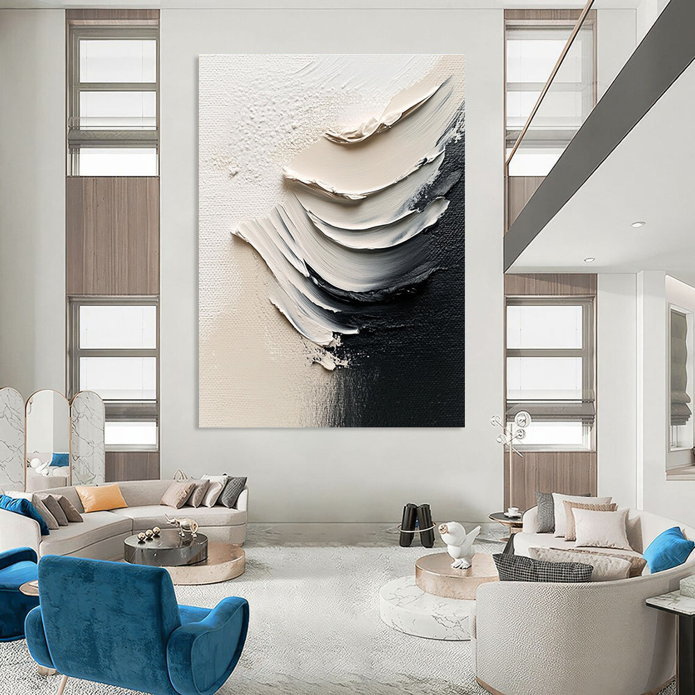 Monochrome Texture Strokes Abstract Impasto Art for Industrial - Style Loft & Creative Home Studio STSC1485