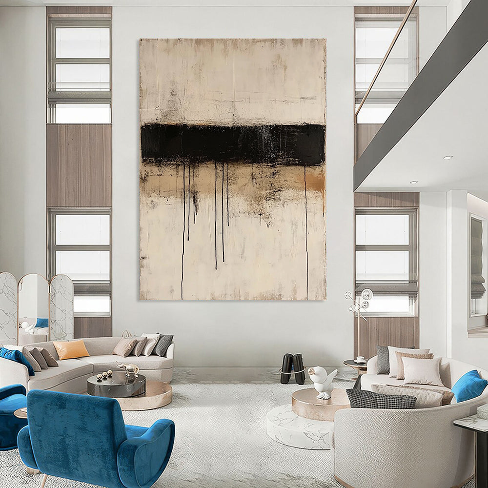 Beige and Black Dripping Abstract for Industrial - Chic Loft & Sophisticated Living Room STSC521