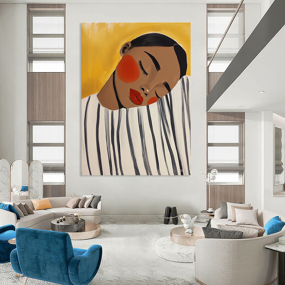 Sleeping Woman with Yellow Background for Minimalist Bedroom & Calming Meditation Room STSC536