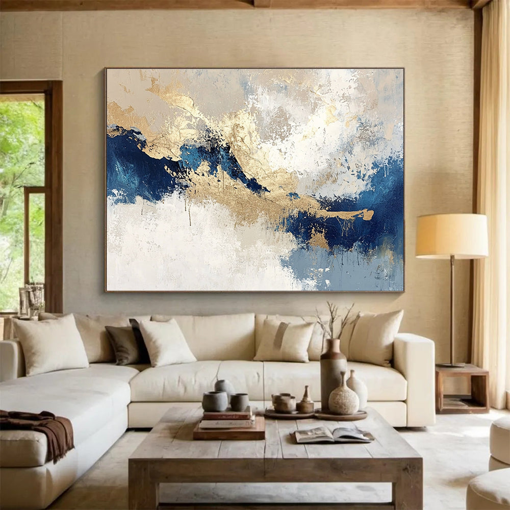 Blue - Gold Mountain Abstract for Spa Retreat & Contemporary Home SC023