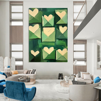 Green Envelopes with Hearts Art for Wedding Planner’s Studio & Romantic Home Entryway STSC1391