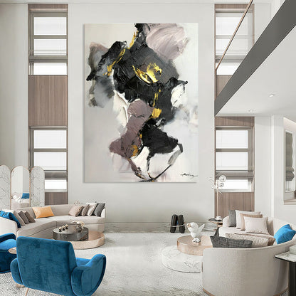 Black, Gray & Gold Abstract Art for Contemporary Dining Room & Urban Art Studio DLZ0822