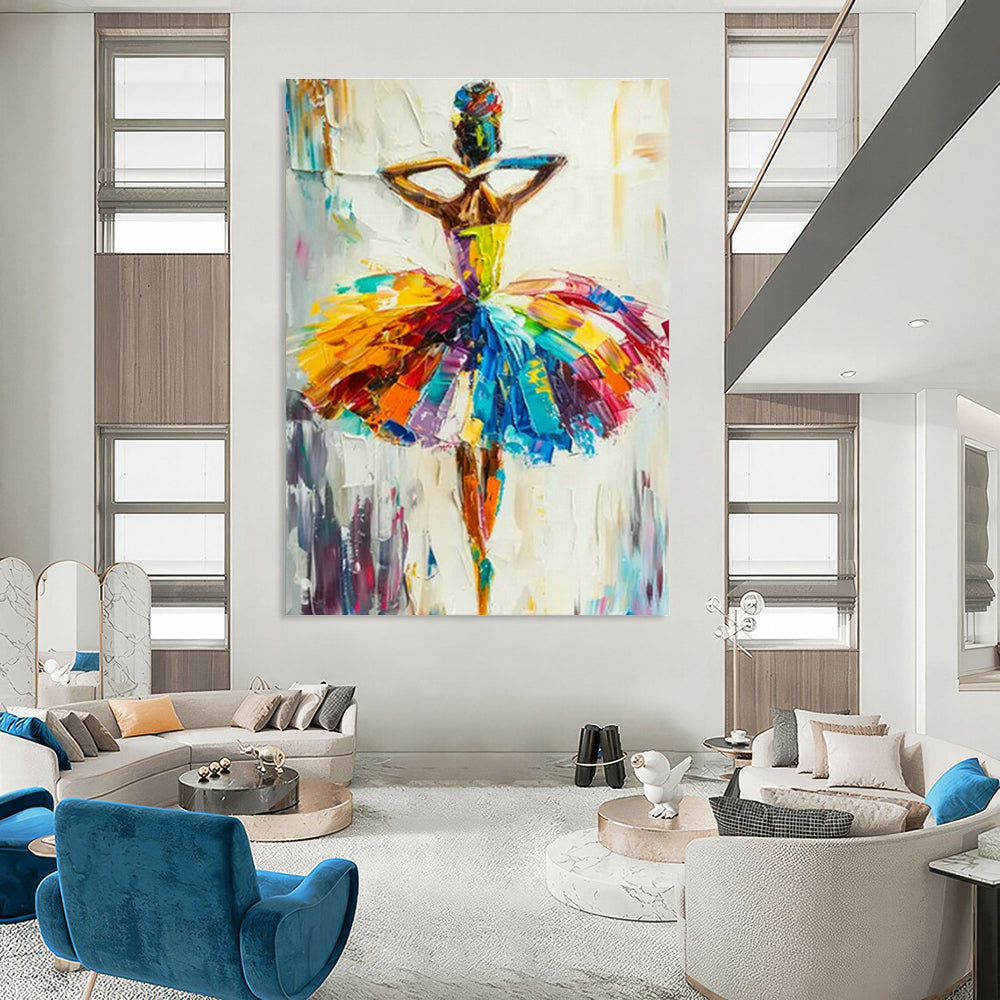 Colorful Ballerina Impasto Art for Dance Studio & Bohemian Bedroom DLZ1461