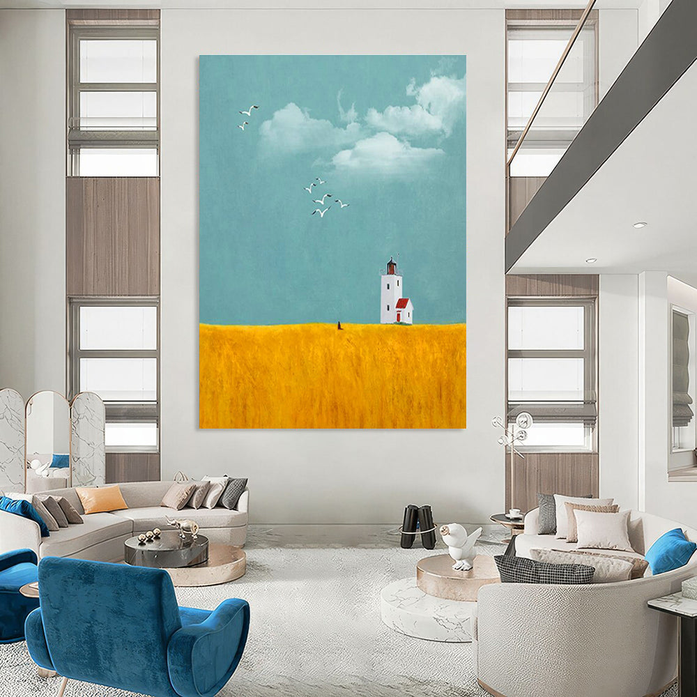 Lighthouse in Yellow Field Art for Coastal Home & Nature - Inspired Café Thatch DLZ2129