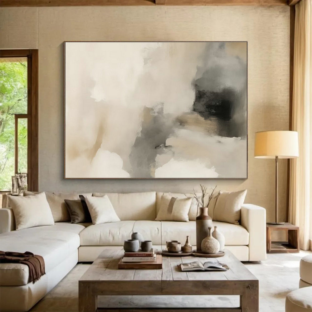 Soft Beige - Gray Abstract Art for Minimalist Bedroom Accents DLZ2623