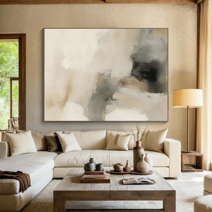 Soft Beige - Gray Abstract Art for Minimalist Bedroom Accents DLZ2623