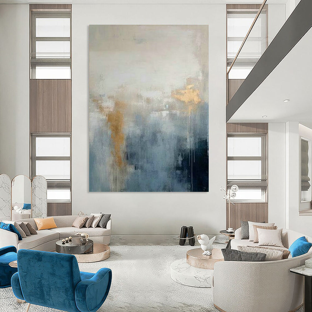Blue - Gold Misty Abstract Art for Living Room & Bedroom DLZ0384