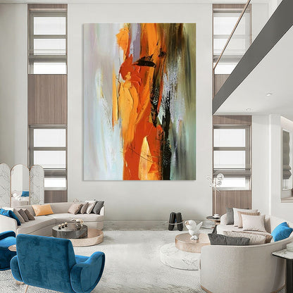 Orange - Yellow Dynamic Abstract Art for Fitness Studio & Sunny Breakfast Nook DLZ1456
