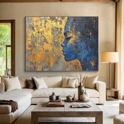 Blue Woman with Gold Accents Art for Bohemian - Style Bedroom & Ethnic Art Gallery SC171