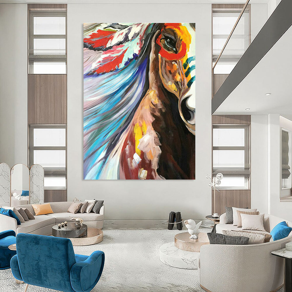 Colorful Headdress Horse Art for Bohemian Bedroom & Cultural Art Exhibit DLZ1433