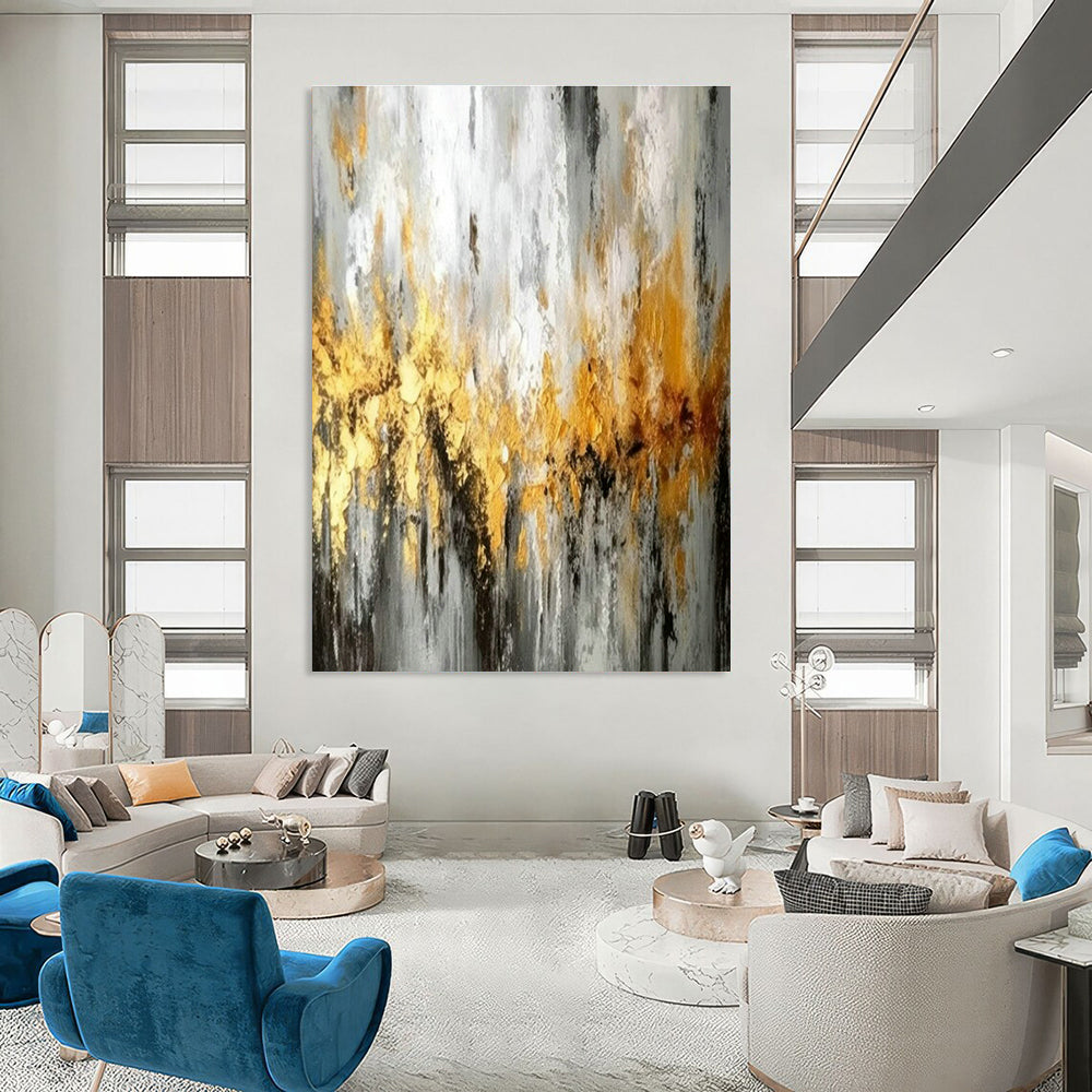 Gold - Gray Abstract Art for High - End Boutique & Art Deco Home DLZ1816