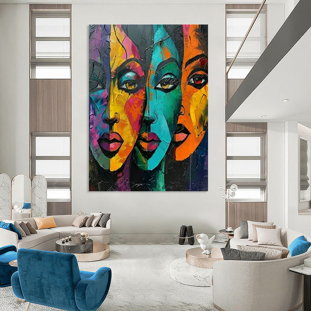 Colorful Portrait Abstract Art for Bohemian Café & Cultural Community Center DLZ1740