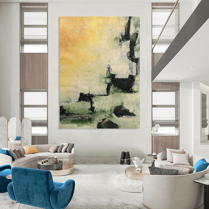 Yellow - Green - Black Abstract Art for Modern Farmhouse Kitchen Dining Areas DLZ0040
