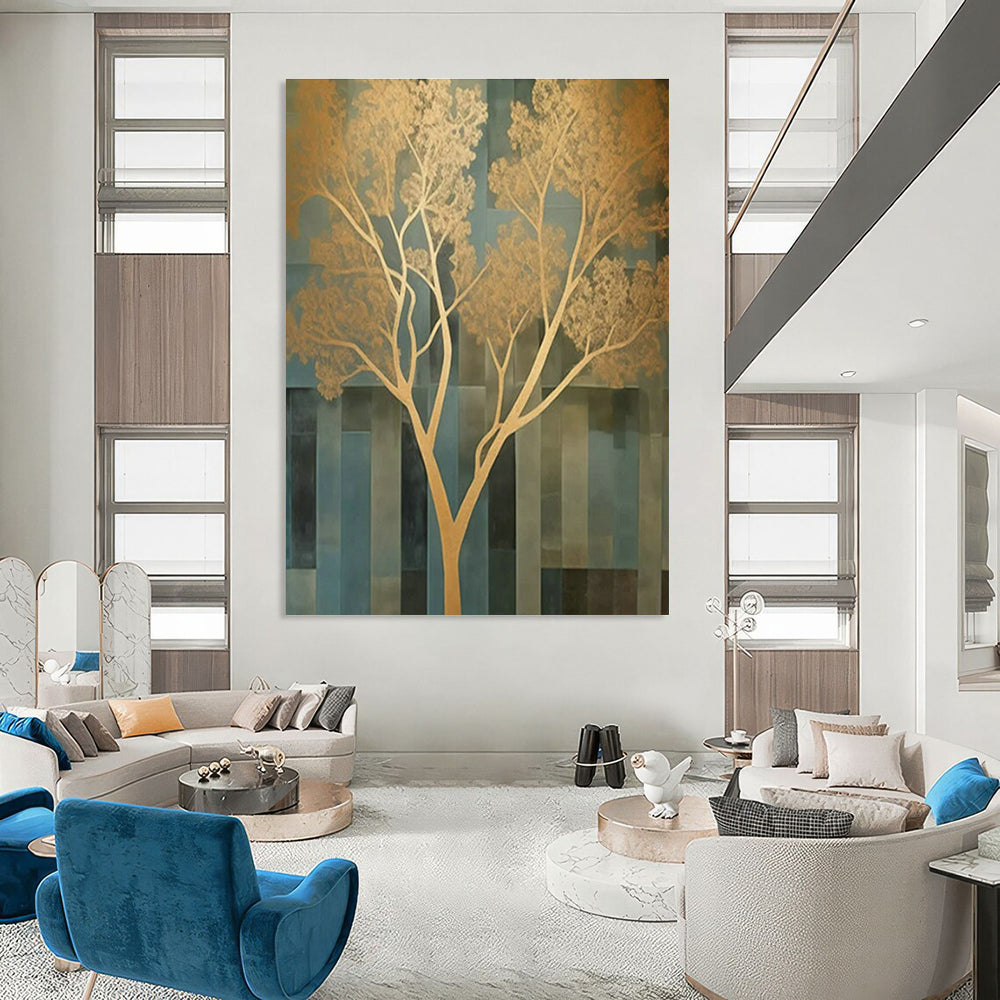 Gold Tree Abstract Art for Modern Home Entrance & Corporate Wellness Area DLZ1709