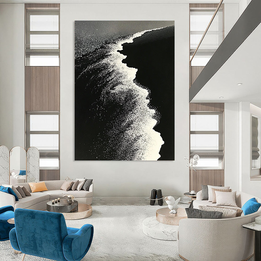 Black and White Wave Art for Modern Monochrome Office & Sophisticated Home Library STSC1430