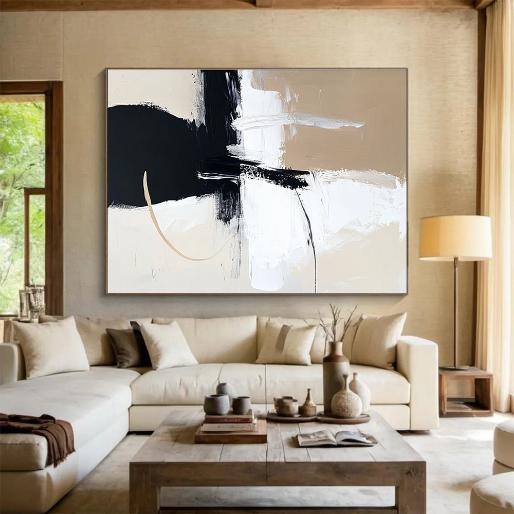 Monochrome Abstract Strokes Art for Minimalist Art Gallery & Modern Home Dining Room SC499