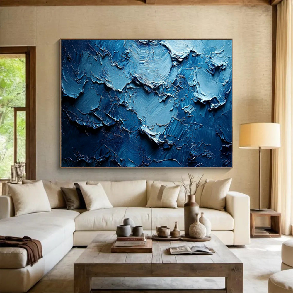 Deep Blue Textured Abstract Art for High - End Jewelry Store Showrooms DLZ3142