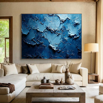 Deep Blue Textured Abstract Art for High - End Jewelry Store Showrooms DLZ3142