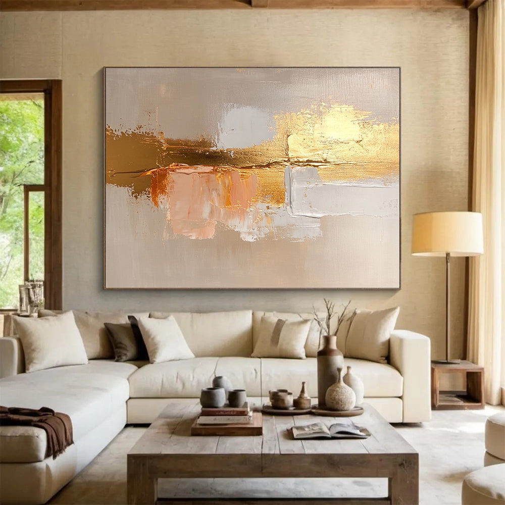 Gold Accent Abstract Art for Luxury Hotel Lobby & Modern Dining Room SC218