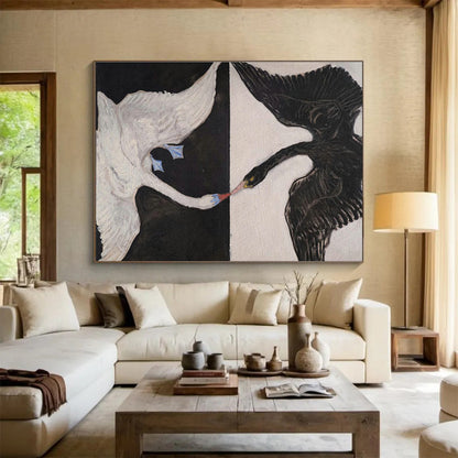 Black - White Swan Oil Painting for Symbolic Home Offices DLZ2509