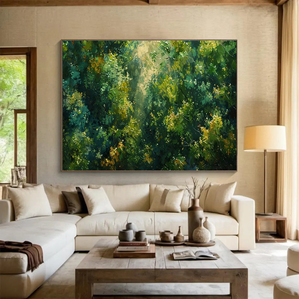 Sunlit Forest Palette Knife Art for Eco - Friendly Lodge Bedroom Retreats DLZ3195
