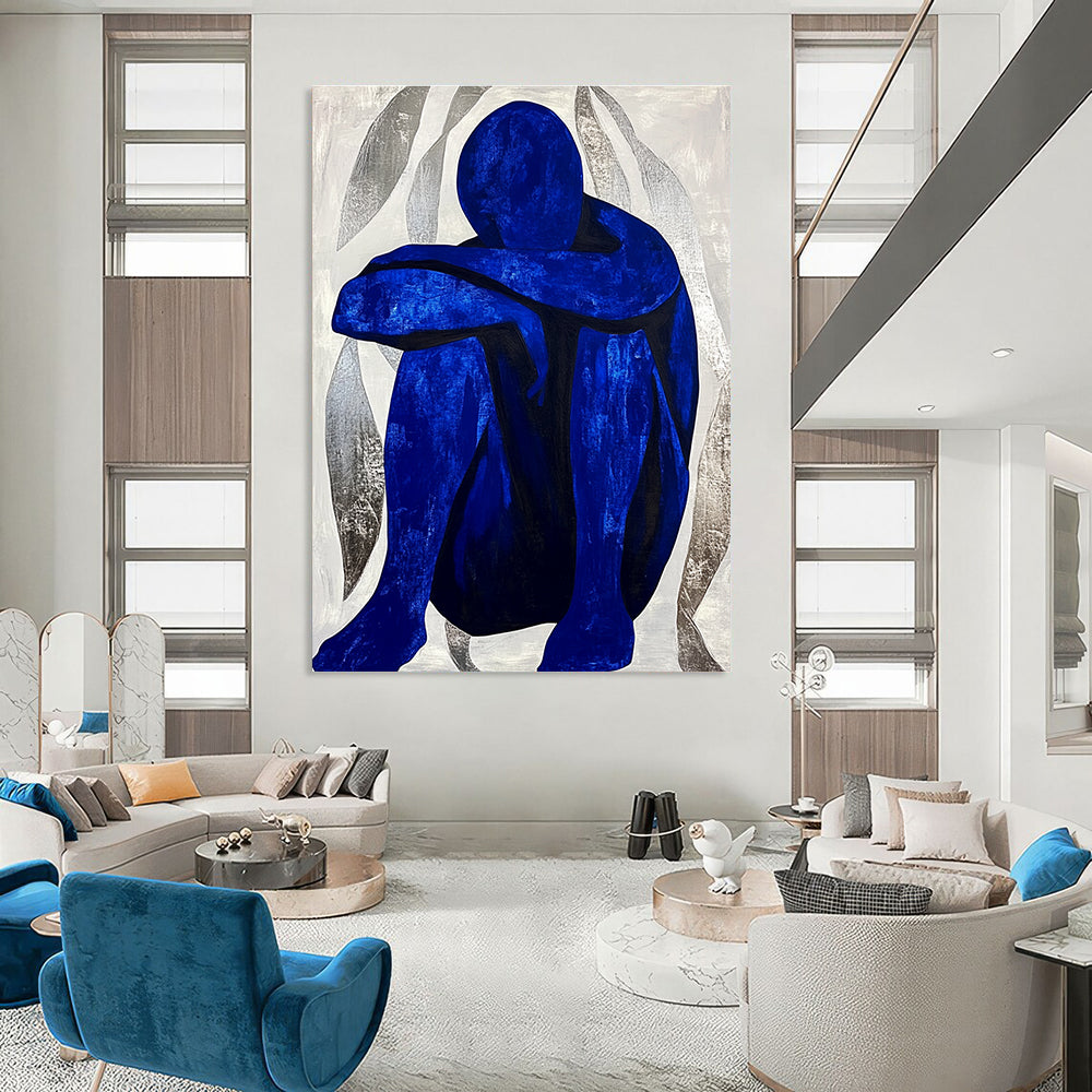 Blue Figure in Contemplation for Meditation Space & Thoughtful Library STSC922