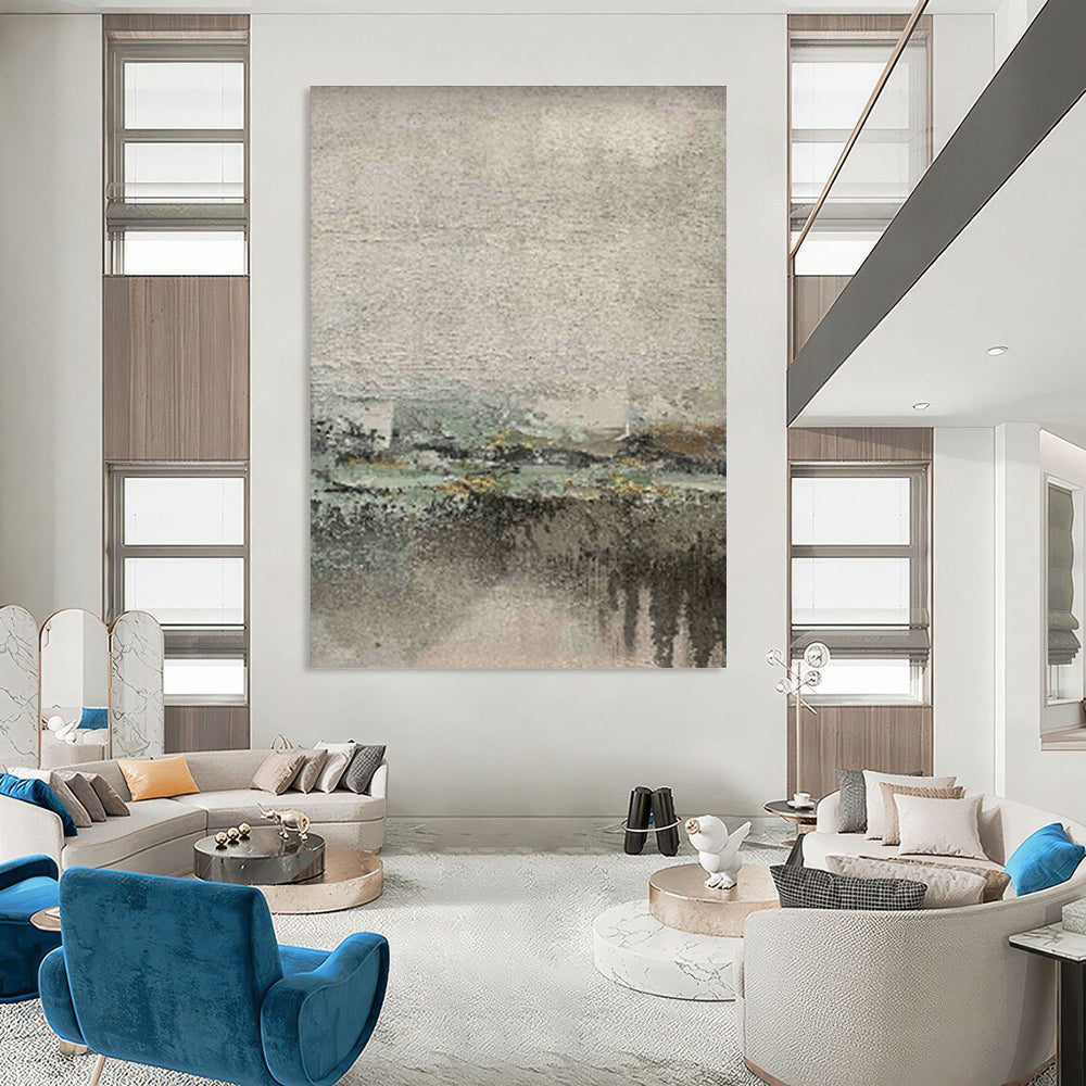 Gray - Green Abstract Landscape for Contemporary Art Museum & Eco - Friendly Home Living Room DLZ0889