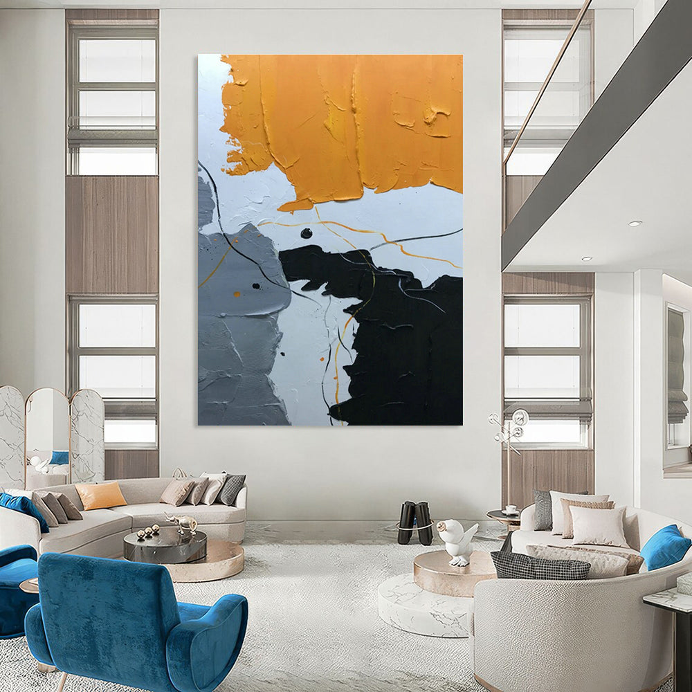 Orange - Grey Line Abstract Art for Modern Loft & Creative Studio DLZ1341