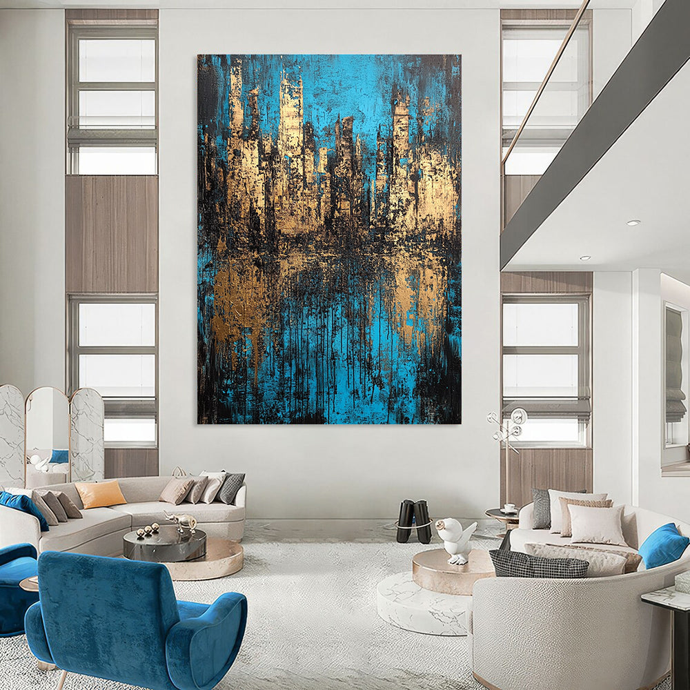 Blue and Gold Cityscape Abstract for Luxury Hotel Lobby & Architect’s Studio STSC152