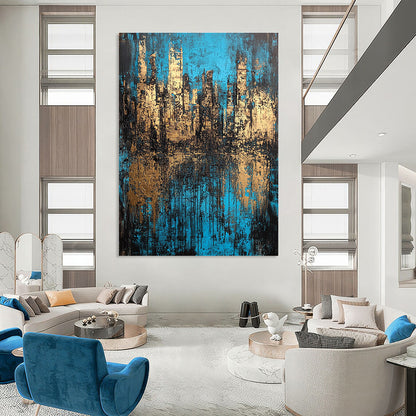 Blue and Gold Cityscape Abstract for Luxury Hotel Lobby & Architect’s Studio STSC152