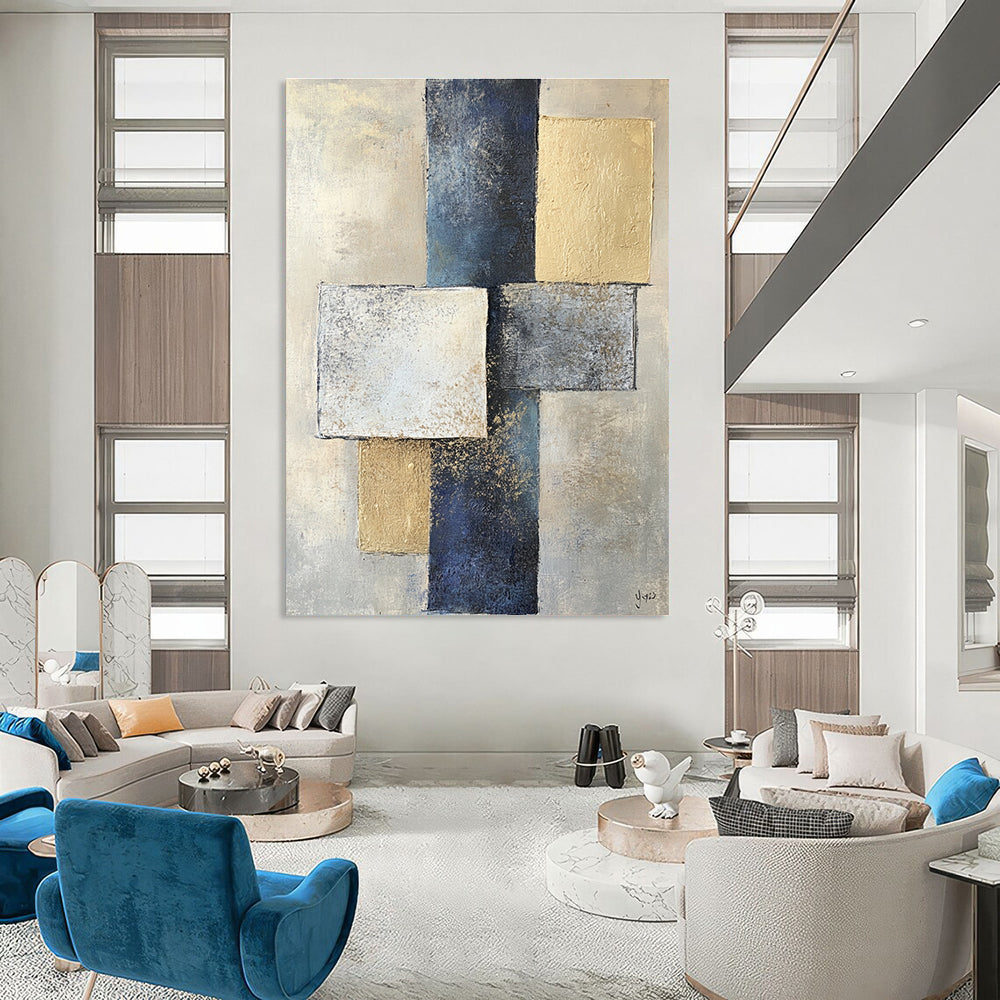 Geometric Gold & Blue Art for Dining Room & Hallway STSC715