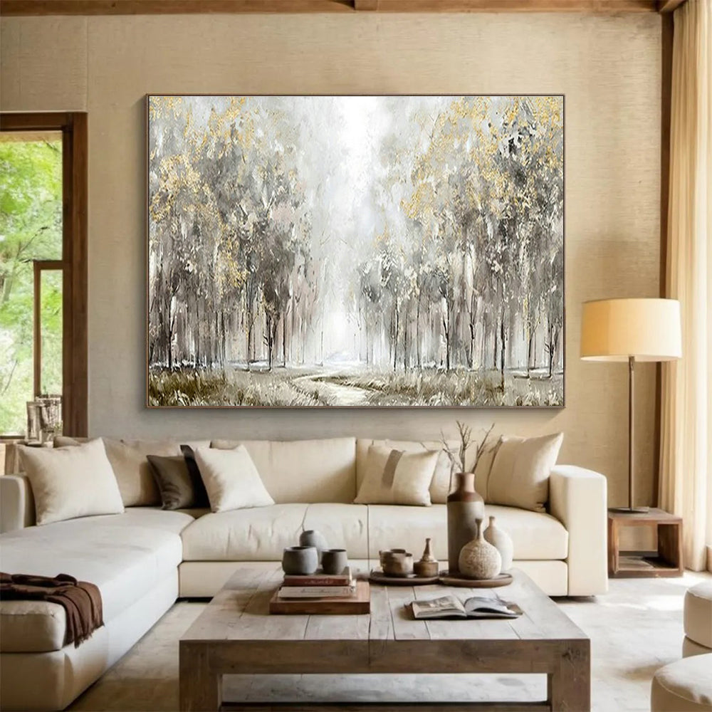 Gold - Leaf Forest Path Art for Elegant Countryside Villa Hallways DLZ3121
