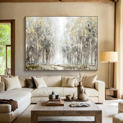 Gold - Leaf Forest Path Art for Elegant Countryside Villa Hallways DLZ3121