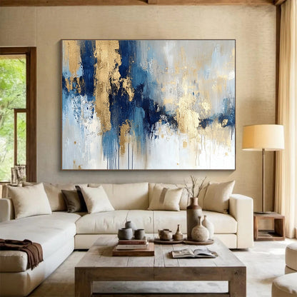 Blue - Gold Abstract Art for Upscale Office & Fine - Dining Restaurant SC021