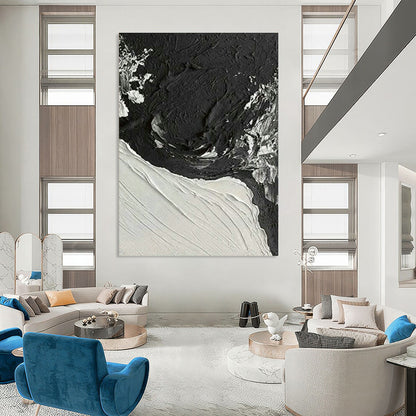 Textured Black and White Abstract Art for Industrial Loft Apartment & Modern Art Gallery DLZ1614