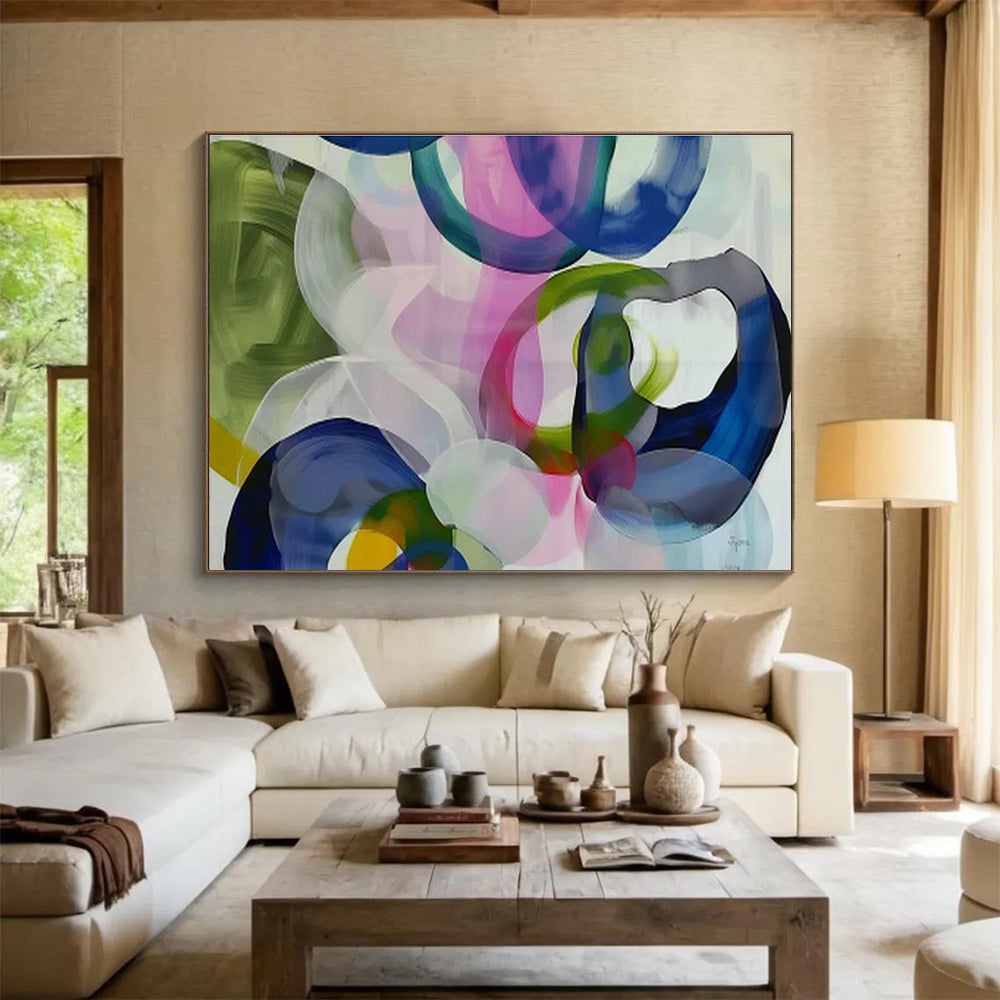 Colorful Circular Abstract Art for Eclectic Dining Area DLZ2857