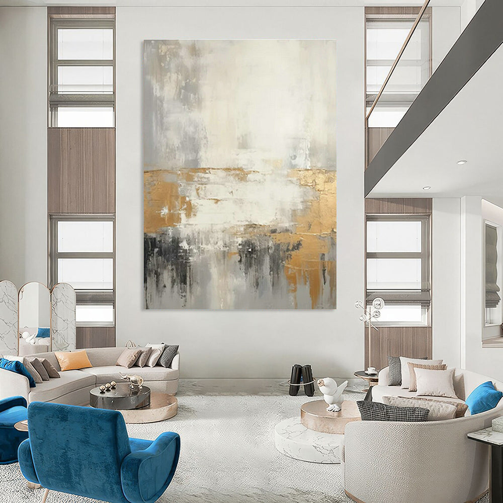 Gold - Gray - White Abstract Art for Luxury Hotel Suite & Modern Home Dining Room DLZ1742
