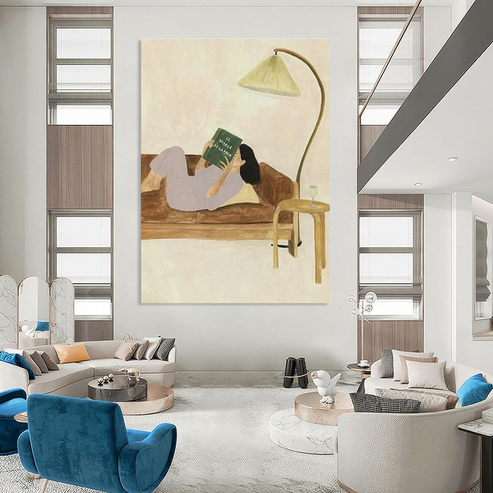 Cozy Reading Moment Art for Bohemian Living Room & Bookstore Café DLZ0910