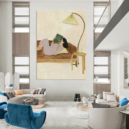 Cozy Reading Moment Art for Bohemian Living Room & Bookstore Café DLZ0910